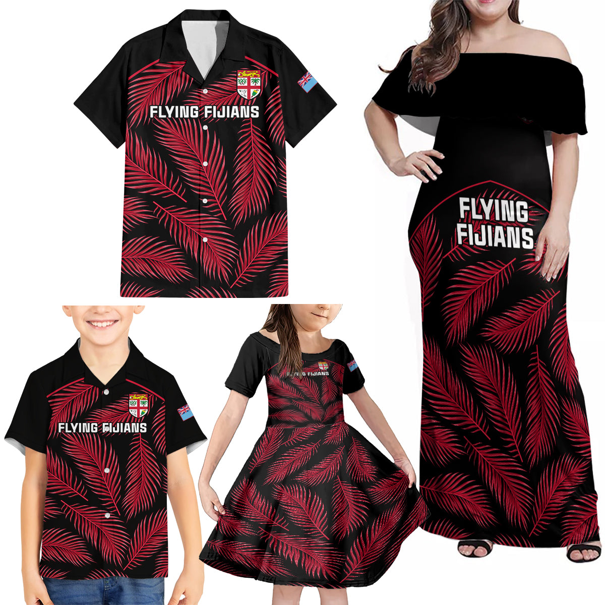 fiji-rugby-family-matching-off-shoulder-maxi-dress-and-hawaiian-shirt-flying-fijians-red-palm-tree-version