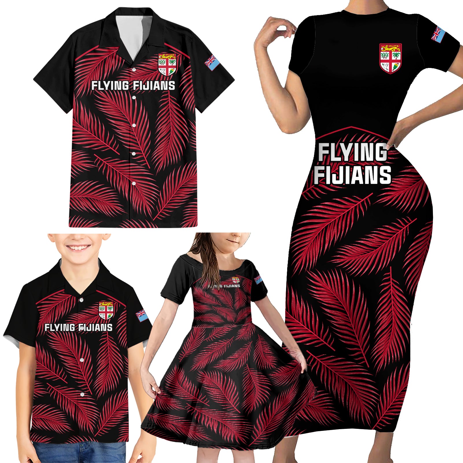 fiji-rugby-family-matching-short-sleeve-bodycon-dress-and-hawaiian-shirt-flying-fijians-red-palm-tree-version