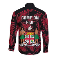 Fiji Rugby Long Sleeve Button Shirt Flying Fijians Red Palm Tree Version LT01 - Polynesian Pride