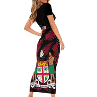 Fiji Rugby Short Sleeve Bodycon Dress Flying Fijians Red Palm Tree Version LT01 - Polynesian Pride