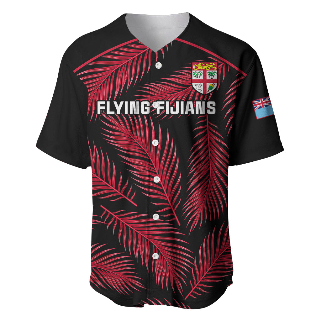 Custom Fiji Rugby Baseball Jersey Flying Fijians Red Palm Tree Version LT01 Black - Polynesian Pride