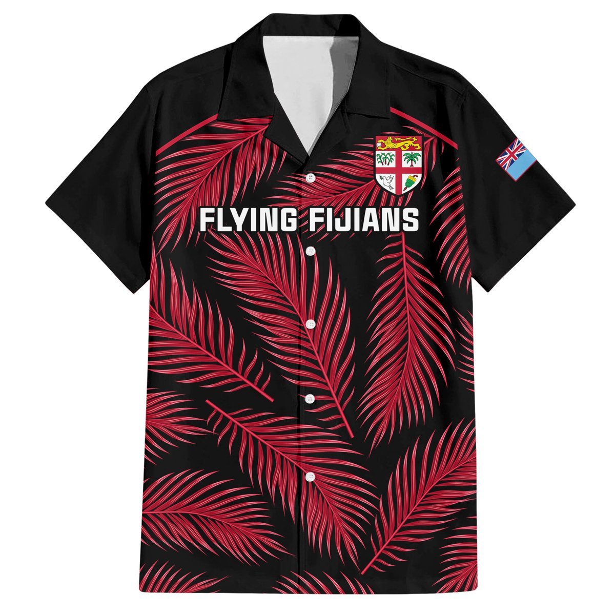 Custom Fiji Rugby Hawaiian Shirt Flying Fijians Red Palm Tree Version LT01 Black - Polynesian Pride