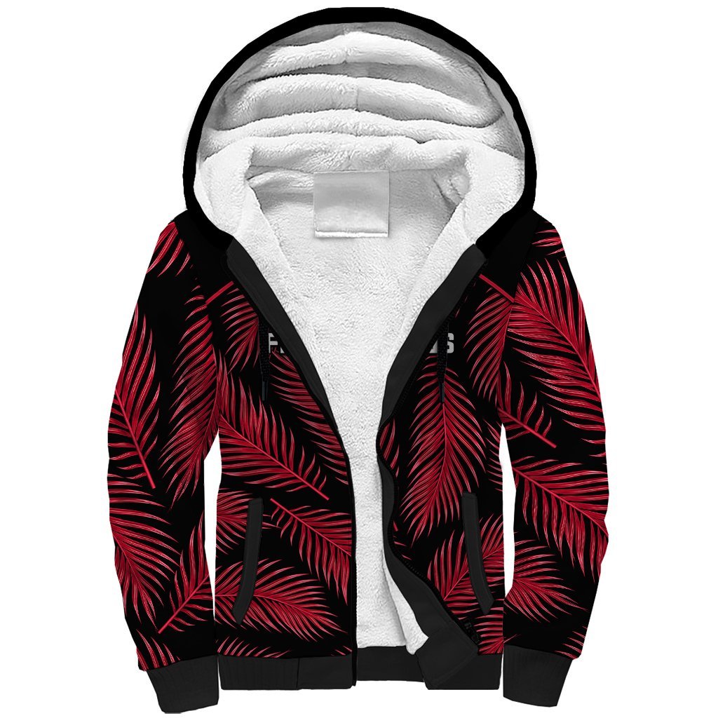 Custom Fiji Rugby Sherpa Hoodie Flying Fijians Red Palm Tree Version LT01 Unisex Black - Polynesian Pride