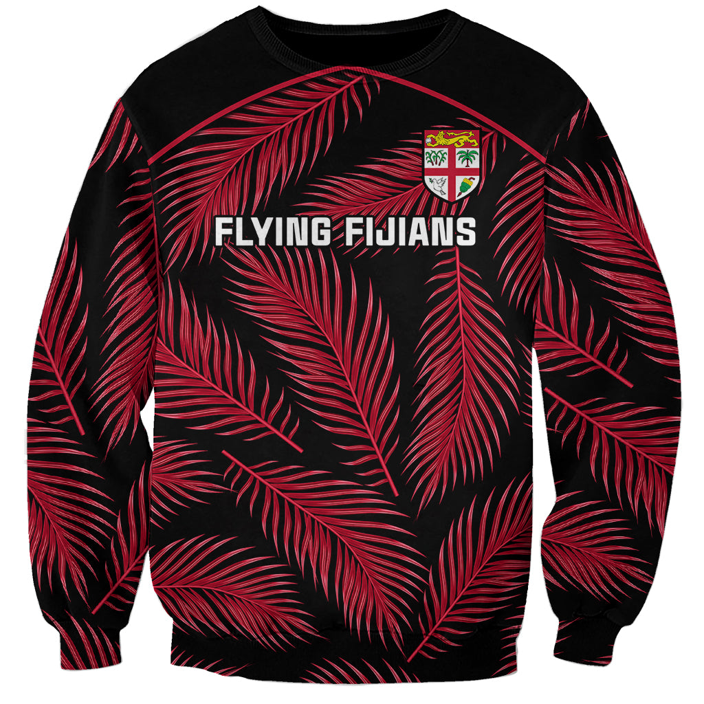 Custom Fiji Rugby Sweatshirt Flying Fijians Red Palm Tree Version LT01 Unisex Black - Polynesian Pride
