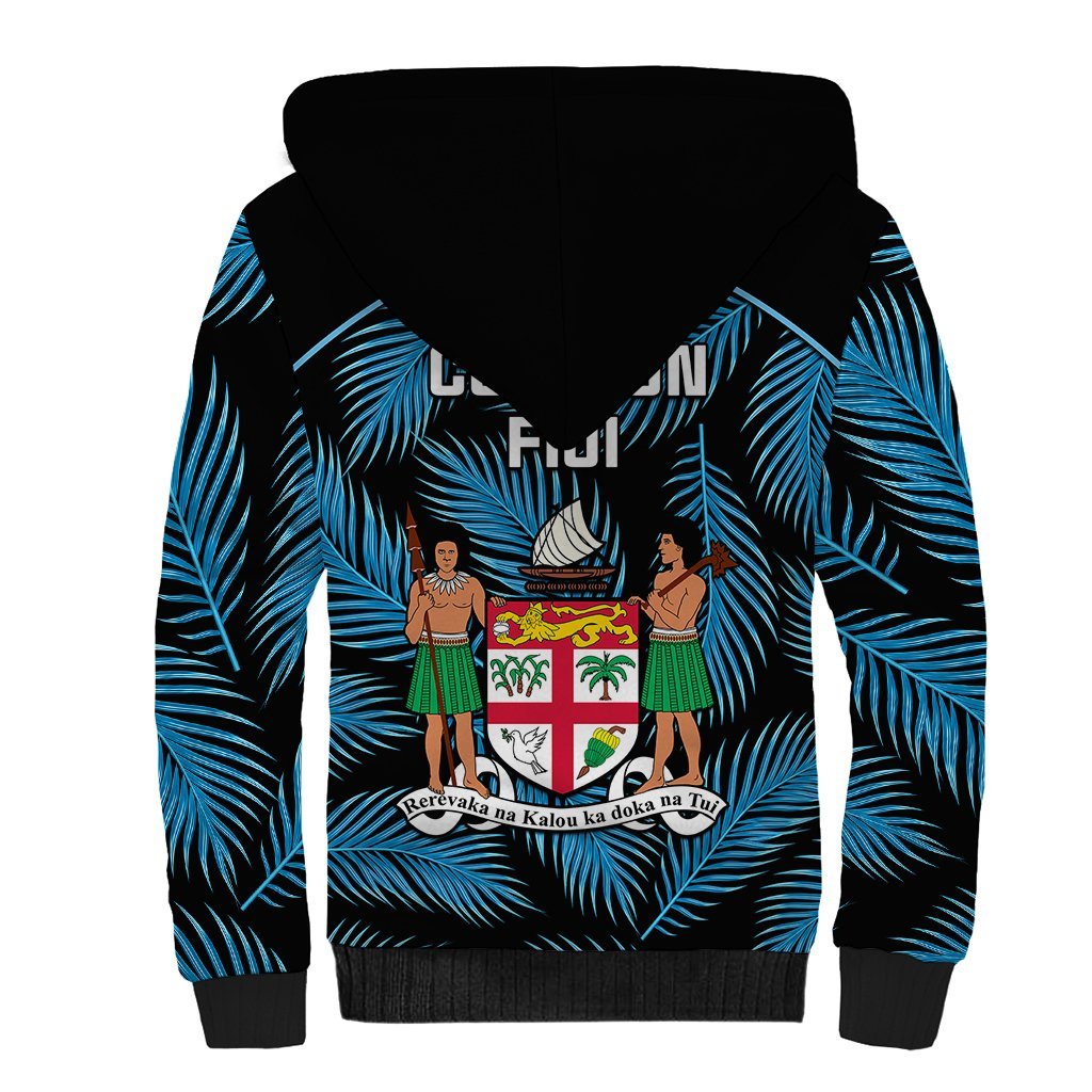 Fiji Rugby Sherpa Hoodie Flying Fijians Blue Palm Tree Version LT01 - Polynesian Pride