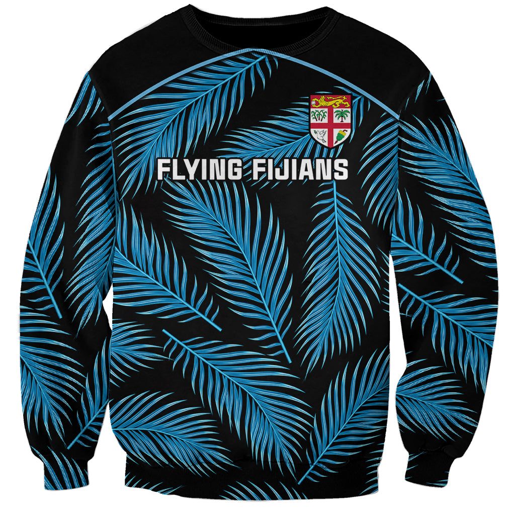 Fiji Rugby Sweatshirt Flying Fijians Blue Palm Tree Version LT01 Unisex Black - Polynesian Pride