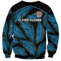 Fiji Rugby Sweatshirt Flying Fijians Blue Palm Tree Version LT01 Unisex Black - Polynesian Pride