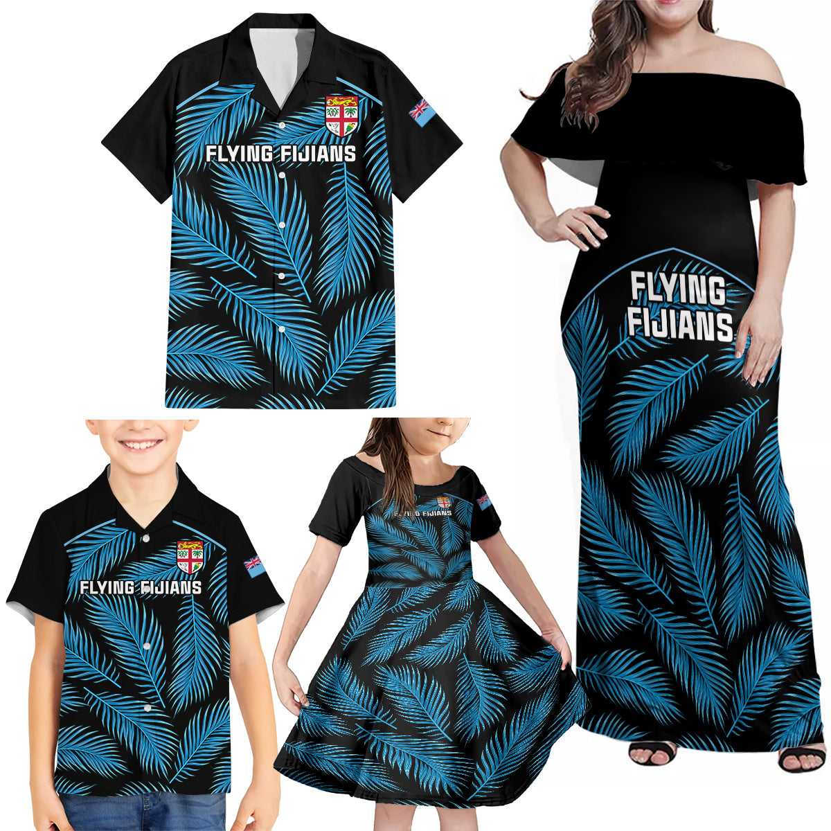 custom-fiji-rugby-family-matching-off-shoulder-maxi-dress-and-hawaiian-shirt-flying-fijians-blue-palm-tree-version