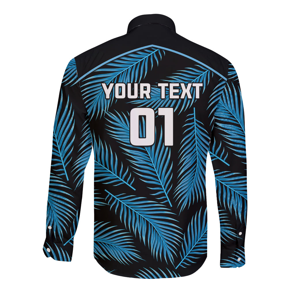 Custom Fiji Rugby Long Sleeve Button Shirt Flying Fijians Blue Palm Tree Version LT01 - Polynesian Pride