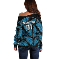 Custom Fiji Rugby Off Shoulder Sweater Flying Fijians Blue Palm Tree Version LT01 - Polynesian Pride