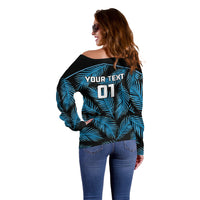 Custom Fiji Rugby Off Shoulder Sweater Flying Fijians Blue Palm Tree Version LT01 - Polynesian Pride