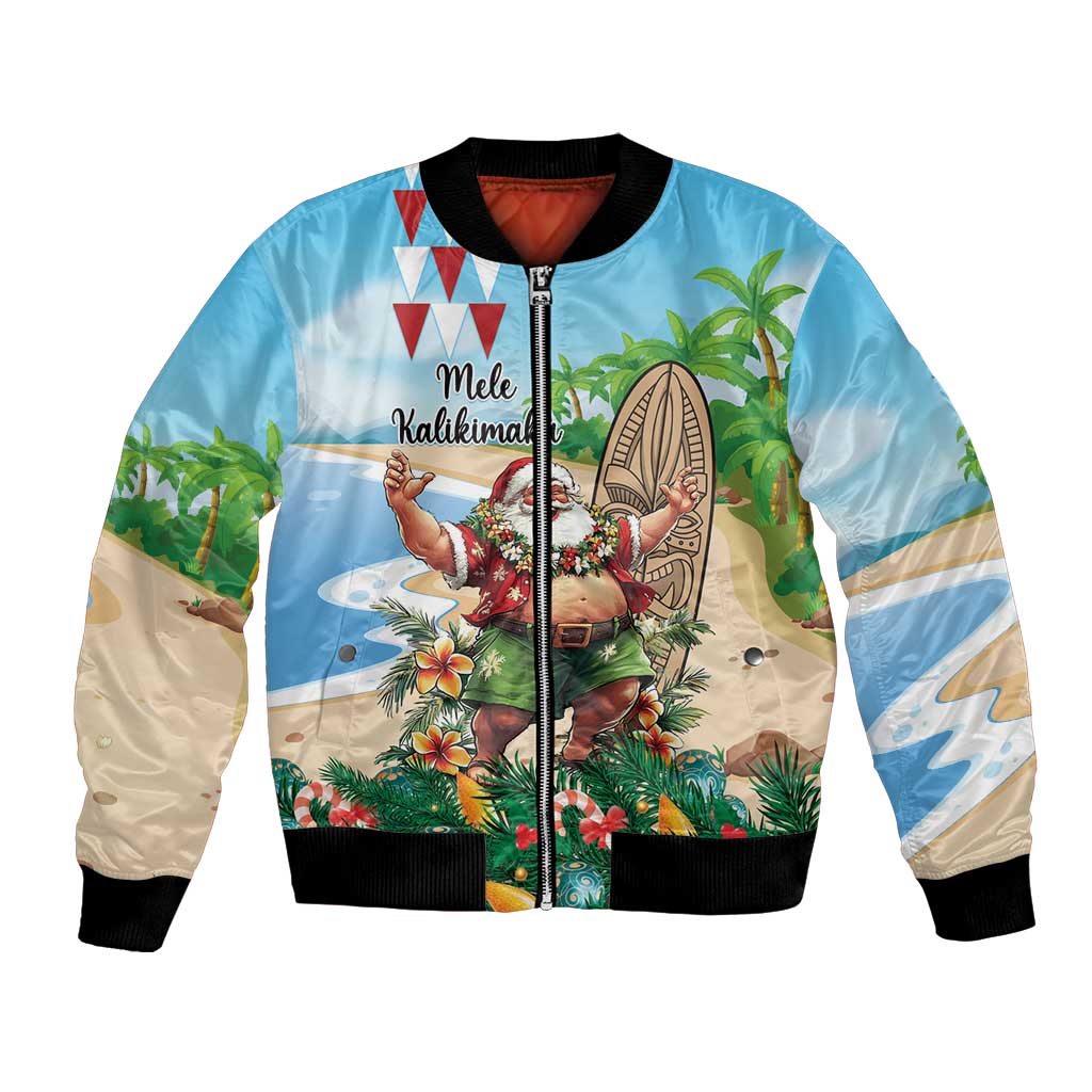 Hawaii Christmas Santa Claus Bomber Jacket Mele Kalikimaka Tropical Beach LT01 Unisex Art - Polynesian Pride