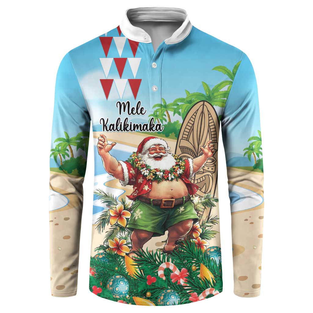 Hawaii Christmas Santa Claus Button Sweatshirt Mele Kalikimaka Tropical Beach LT01 Art - Polynesian Pride