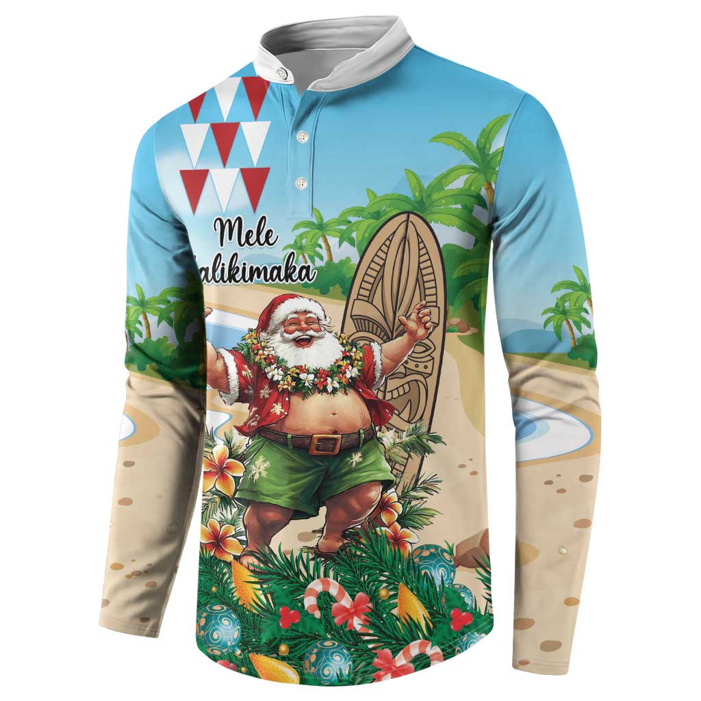 Hawaii Christmas Santa Claus Button Sweatshirt Mele Kalikimaka Tropical Beach LT01 - Polynesian Pride