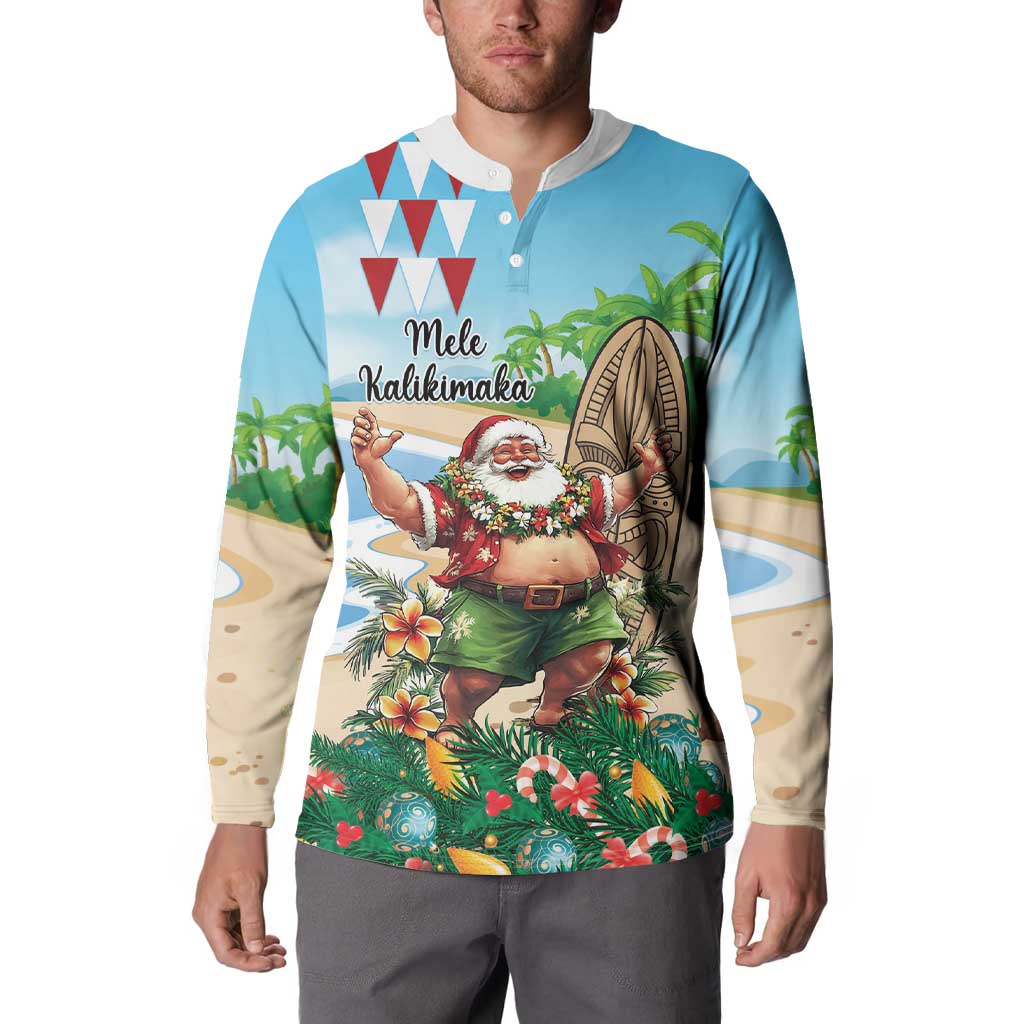 Hawaii Christmas Santa Claus Button Sweatshirt Mele Kalikimaka Tropical Beach LT01 - Polynesian Pride