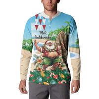 Hawaii Christmas Santa Claus Button Sweatshirt Mele Kalikimaka Tropical Beach LT01 - Polynesian Pride