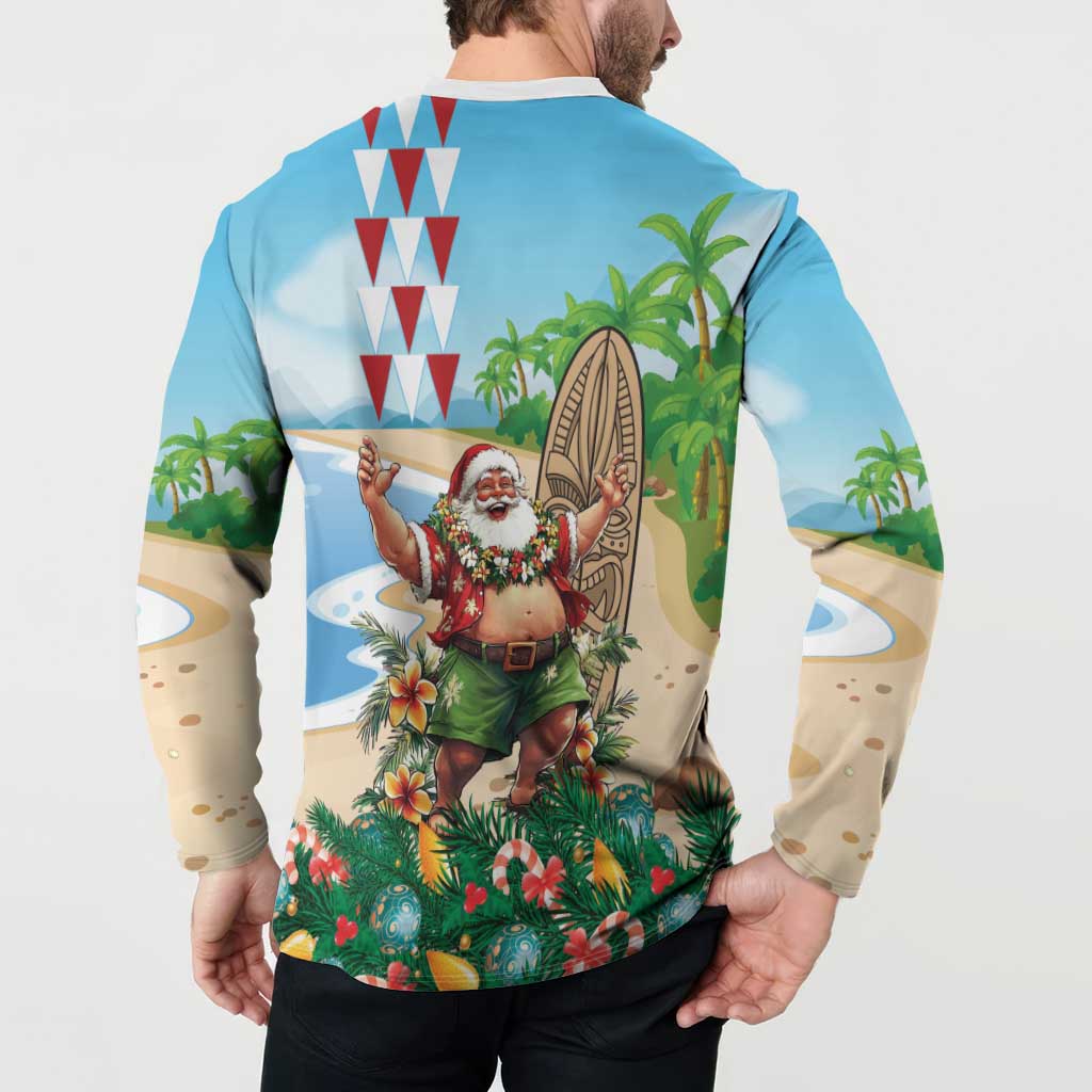 Hawaii Christmas Santa Claus Button Sweatshirt Mele Kalikimaka Tropical Beach LT01 - Polynesian Pride