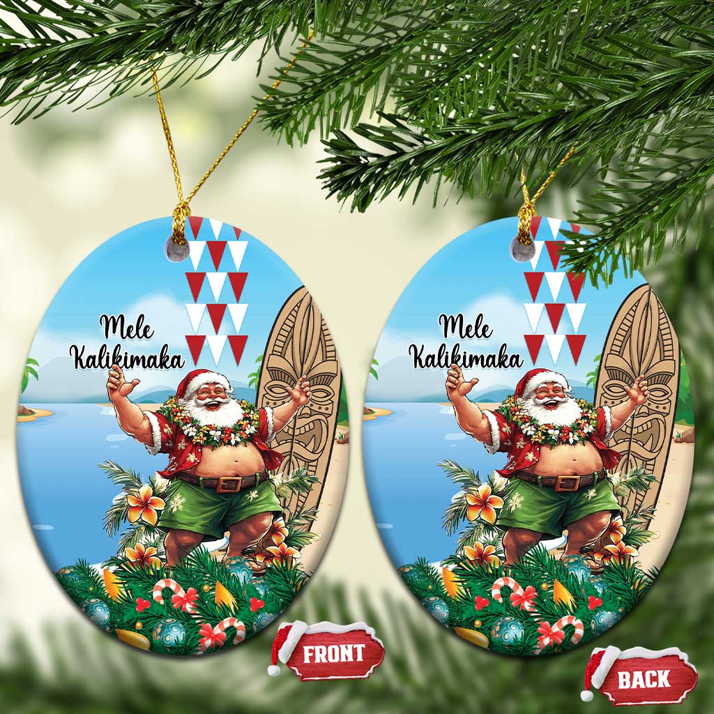 Hawaii Christmas Santa Claus Ceramic Ornament Mele Kalikimaka Tropical Beach LT01 Oval Art - Polynesian Pride