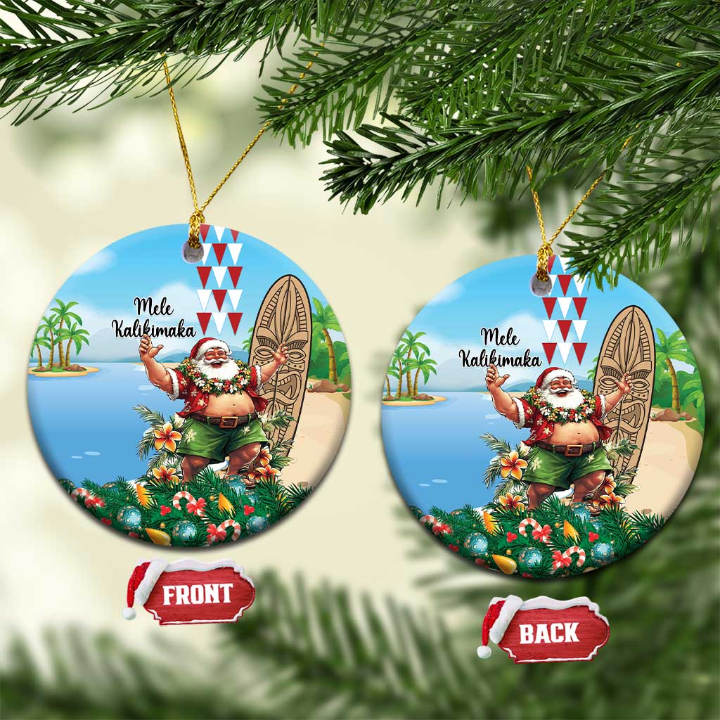 Hawaii Christmas Santa Claus Ceramic Ornament Mele Kalikimaka Tropical Beach LT01 Circle Art - Polynesian Pride