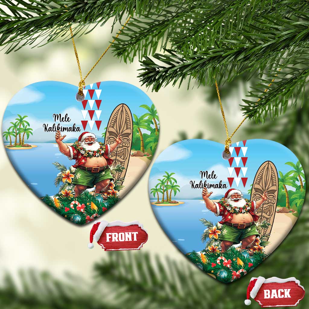 Hawaii Christmas Santa Claus Ceramic Ornament Mele Kalikimaka Tropical Beach LT01 Heart Art - Polynesian Pride