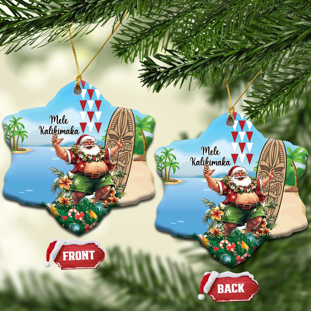 Hawaii Christmas Santa Claus Ceramic Ornament Mele Kalikimaka Tropical Beach LT01 Snow Flake Art - Polynesian Pride