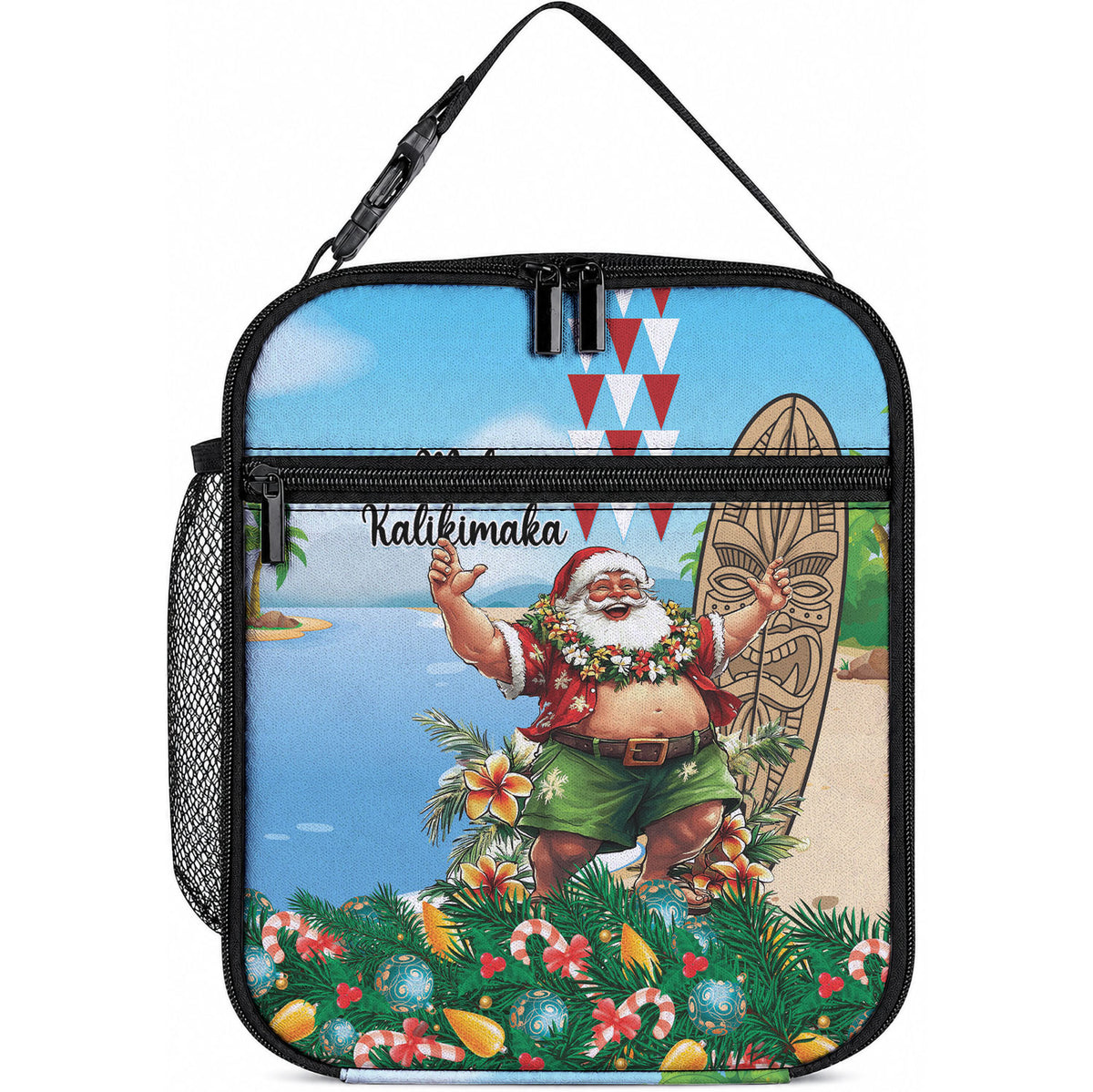 Hawaii Christmas Santa Claus Lunch Bag Mele Kalikimaka Tropical Beach LT01 10.2 × 8.3 × 4.3 inch Art - Polynesian Pride