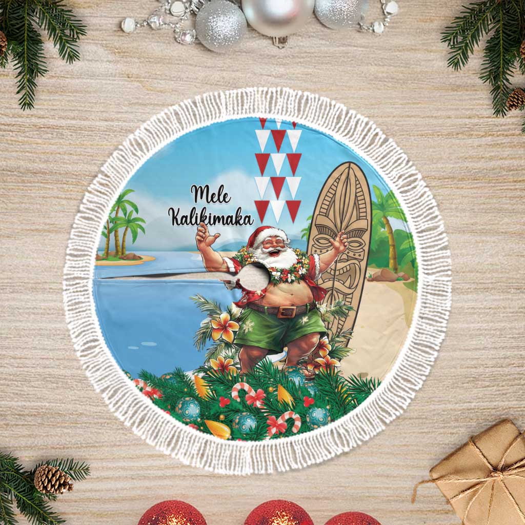 Hawaii Christmas Santa Claus Tree Skirt Mele Kalikimaka Tropical Beach LT01 Fringed Art - Polynesian Pride