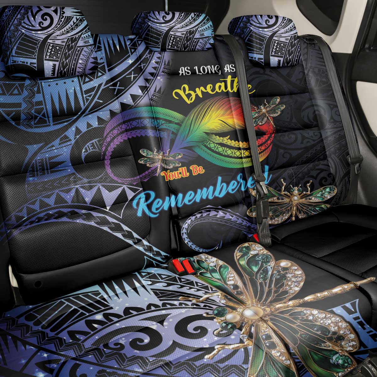 Polynesian Memorial Back Car Seat Cover As Long As I Breathe You'll Be Remembered LT01 - Polynesian Pride