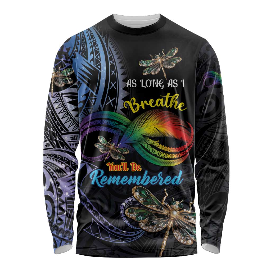 Personalised Polynesian Memorial Long Sleeve Shirt As Long As I Breathe You'll Be Remembered LT01 Unisex Colorful - Polynesian Pride