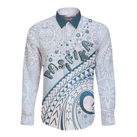 Pasifika Festival Long Sleeve Button Shirt Tribal Pattern Blue Version LT01 Unisex Blue - Polynesian Pride