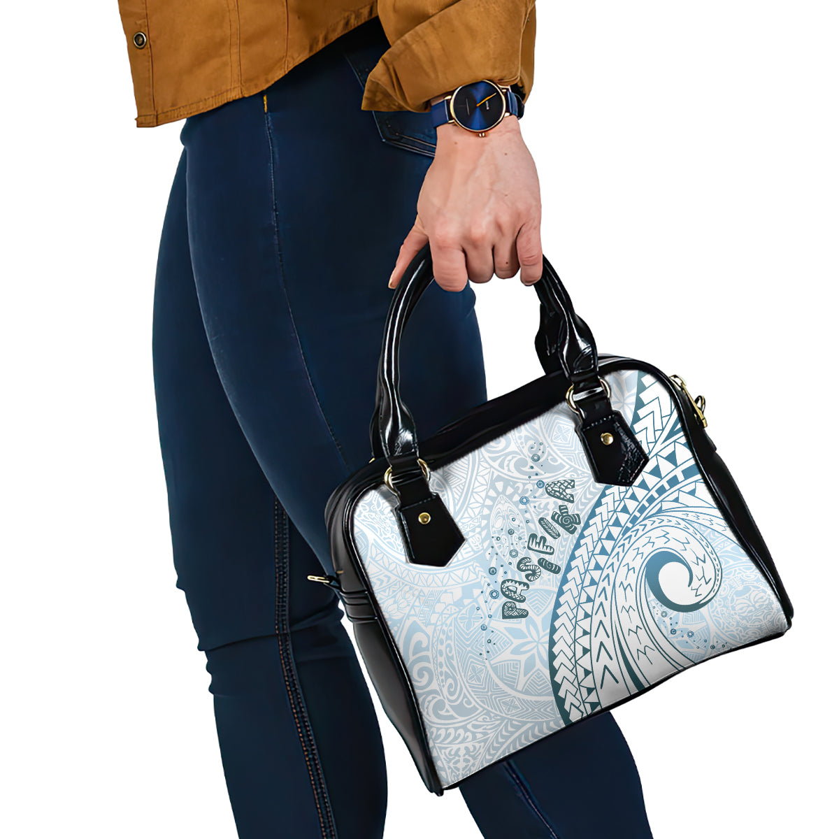 Pasifika Festival Shoulder Handbag Tribal Pattern Blue Version LT01 - Polynesian Pride