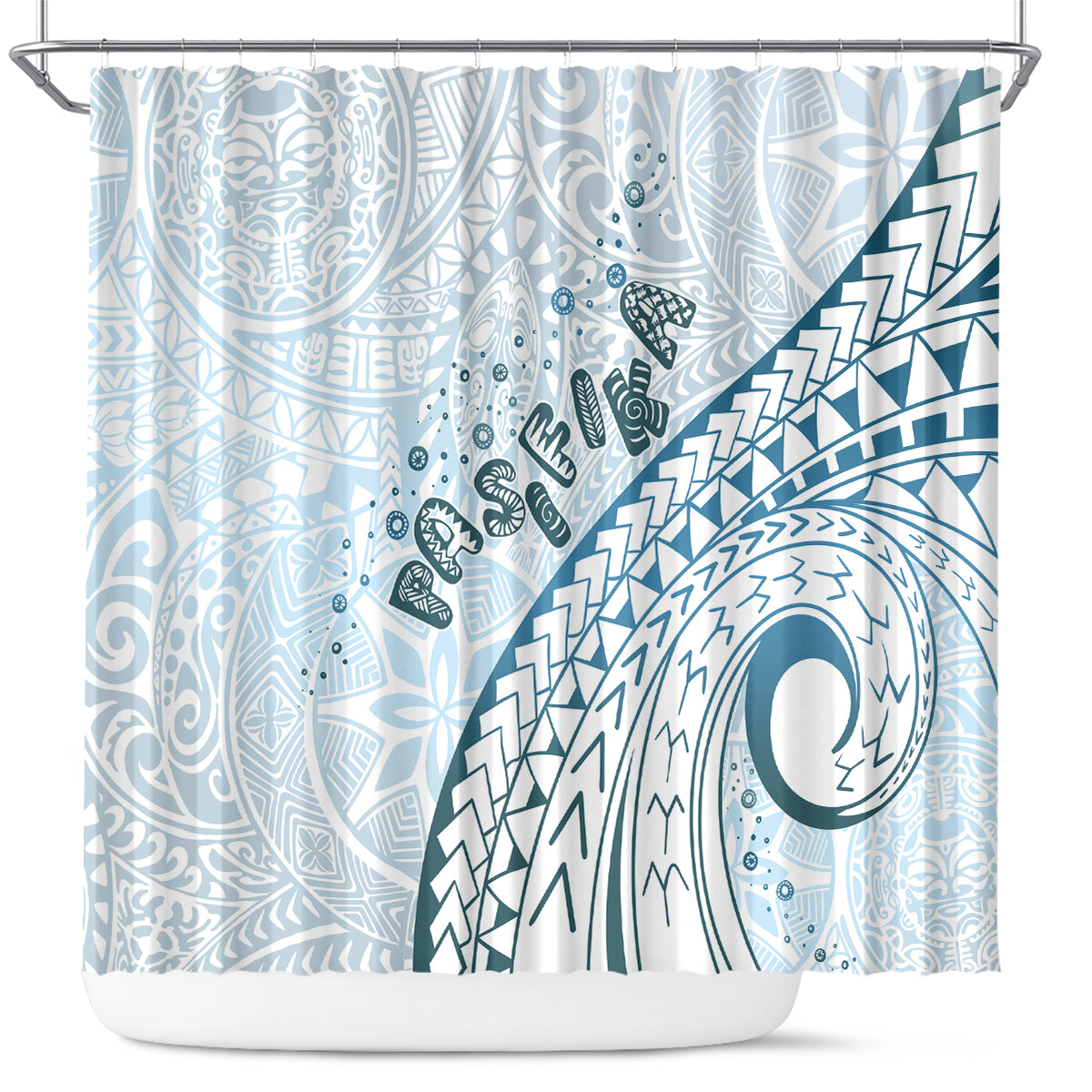 Pasifika Festival Shower Curtain Tribal Pattern Blue Version