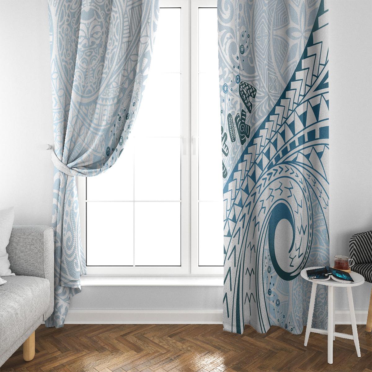 Pasifika Festival Window Curtain Tribal Pattern Blue Version LT01 - Polynesian Pride