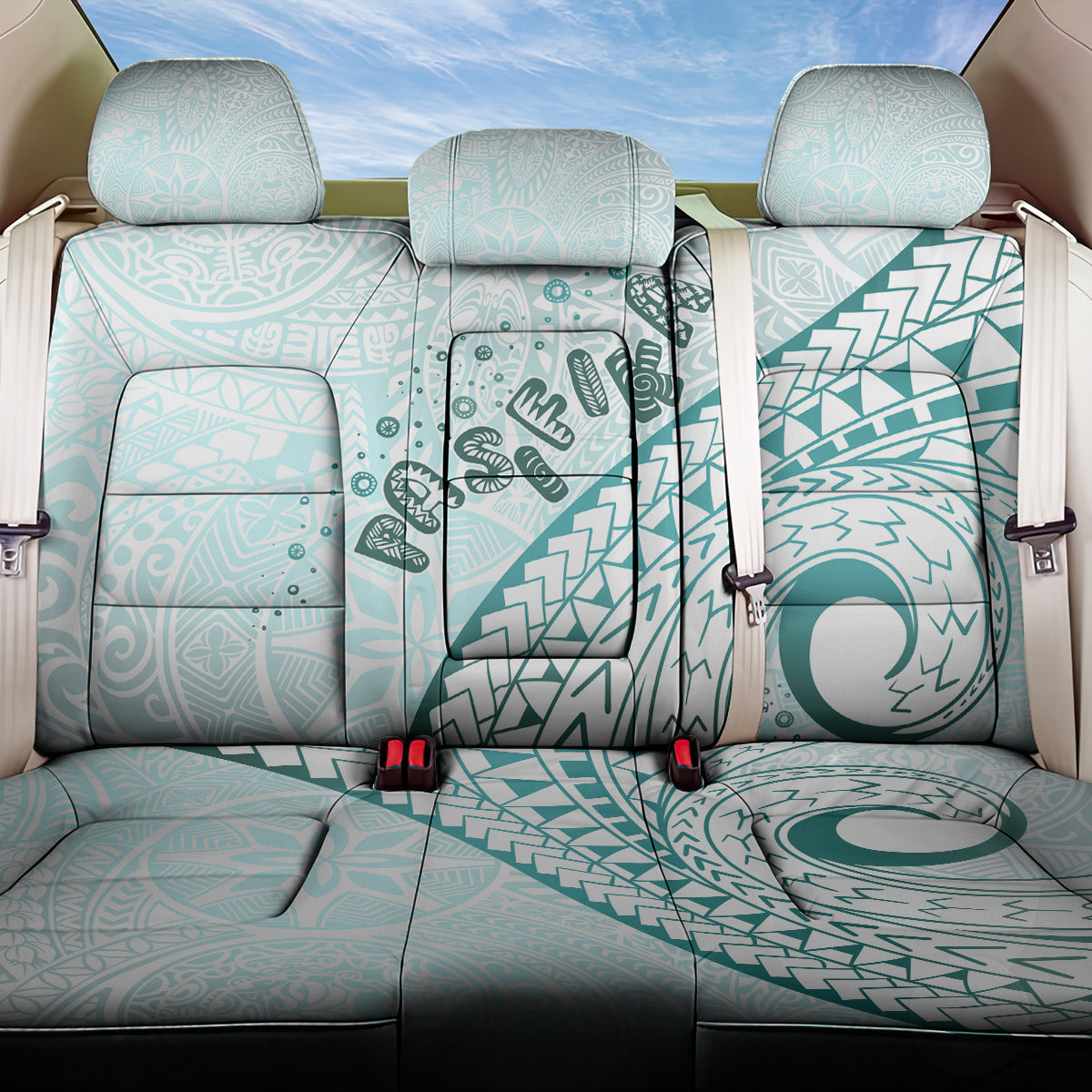 Pasifika Festival Back Car Seat Cover Tribal Pattern Teal Version LT01 One Size Teal - Polynesian Pride
