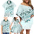 Pasifika Festival Family Matching Off Shoulder Short Dress and Hawaiian Shirt Tribal Pattern Teal Version LT01 - Polynesian Pride