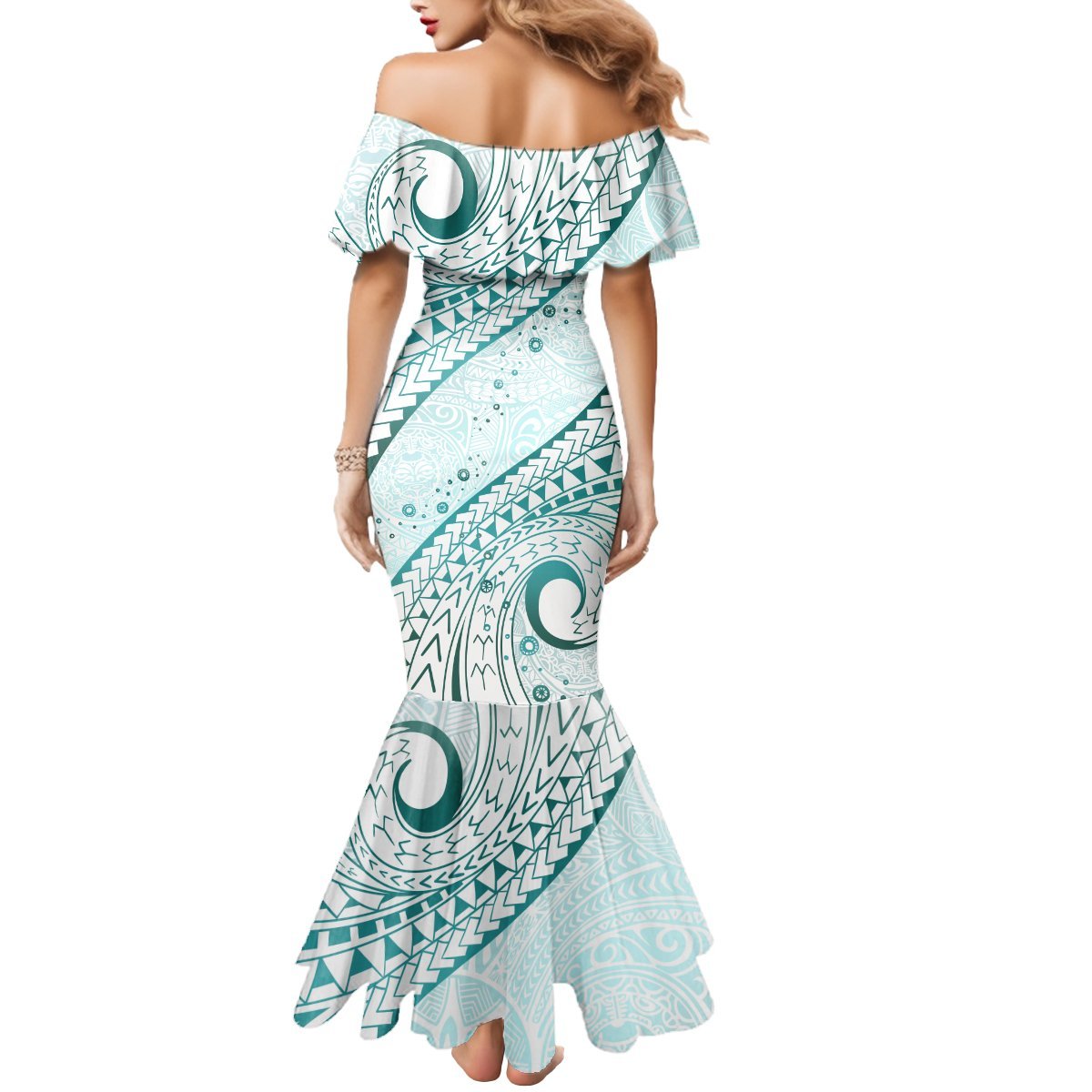 Pasifika Festival Mermaid Dress Tribal Pattern Teal Version LT01 - Polynesian Pride