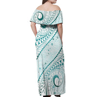 Pasifika Festival Off Shoulder Maxi Dress Tribal Pattern Teal Version LT01 - Polynesian Pride