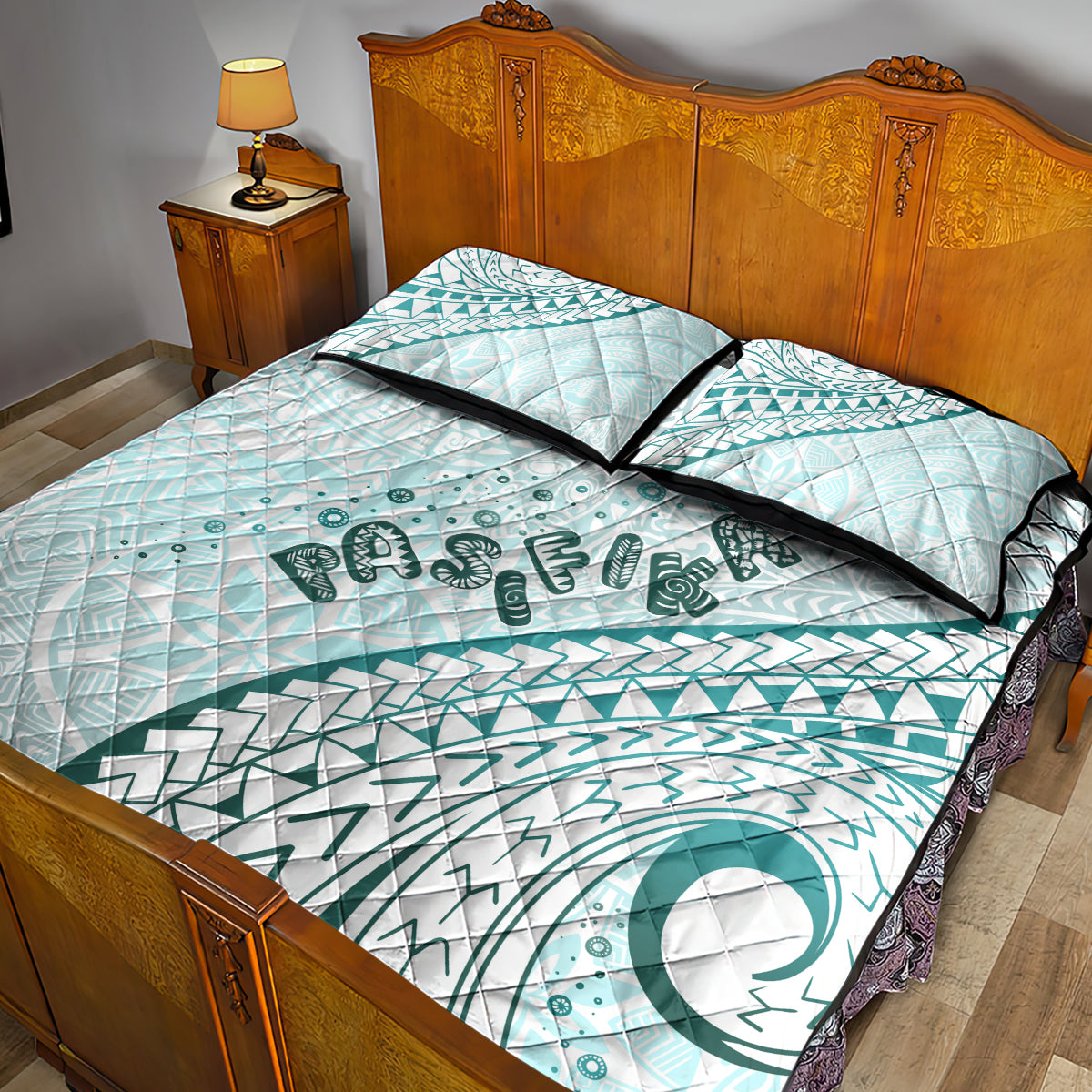 Pasifika Festival Quilt Bed Set Tribal Pattern Teal Version LT01 - Polynesian Pride