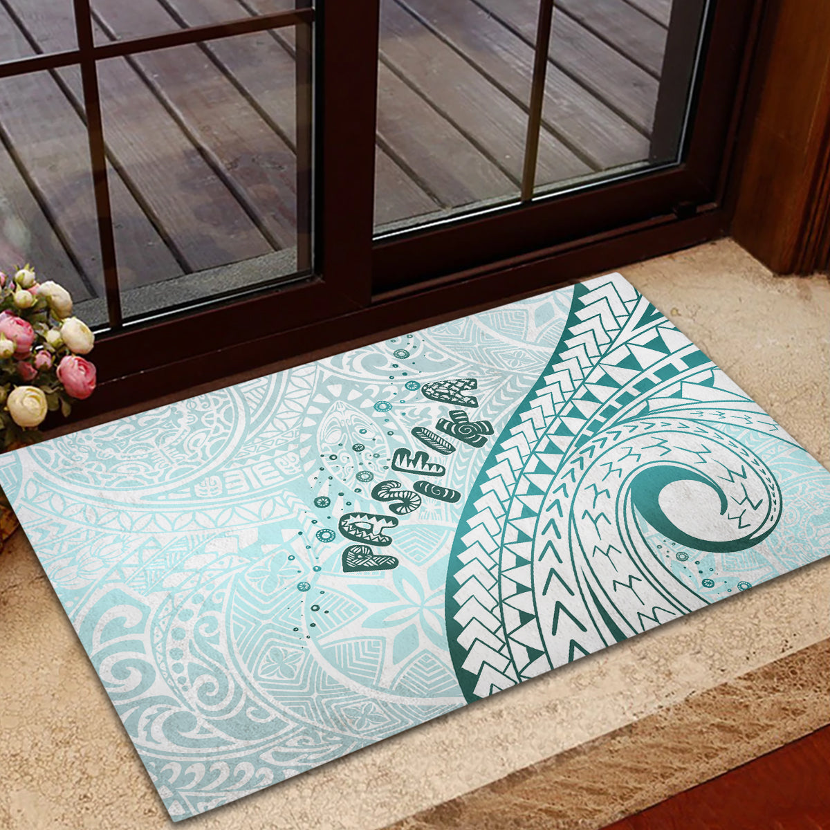 Pasifika Festival Rubber Doormat Tribal Pattern Teal Version LT01 - Polynesian Pride