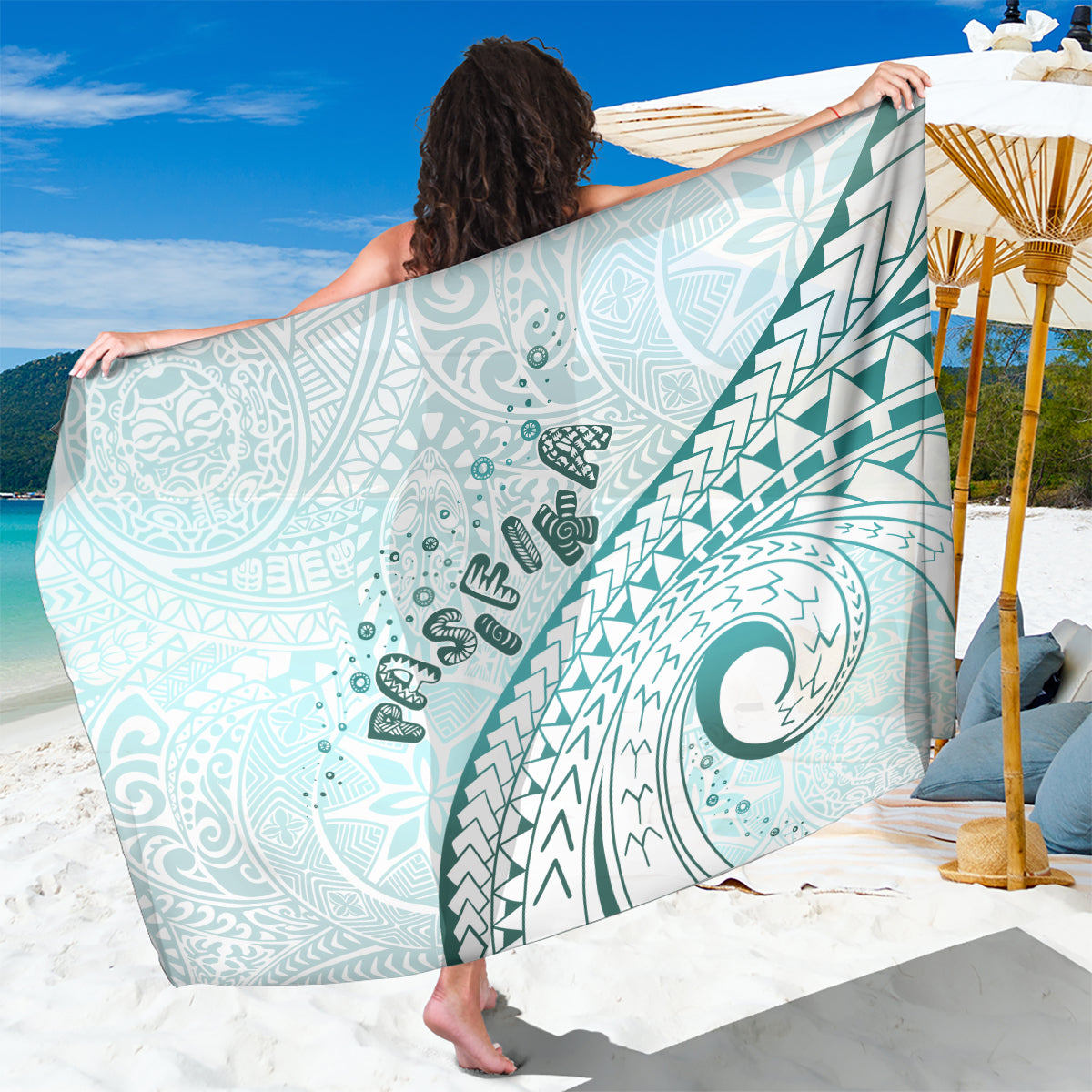 Pasifika Festival Sarong Tribal Pattern Teal Version LT01 One Size 44 x 66 inches Teal - Polynesian Pride