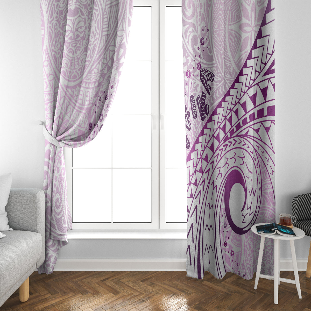 Pasifika Festival Window Curtain Tribal Pattern Lilac Version LT01 - Polynesian Pride