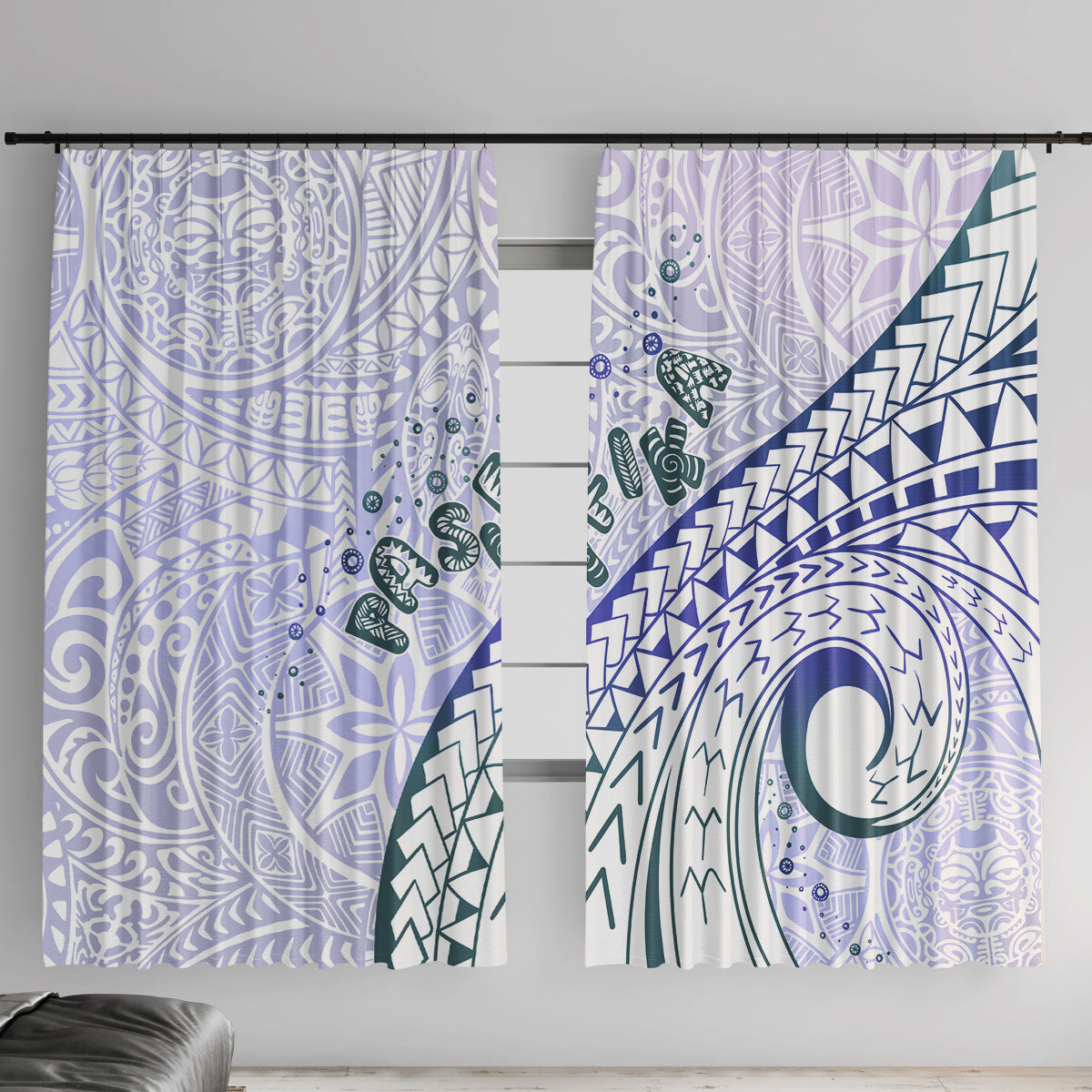 Pasifika Festival Window Curtain Tribal Pattern Violet Version LT01 With Hooks Purple - Polynesian Pride