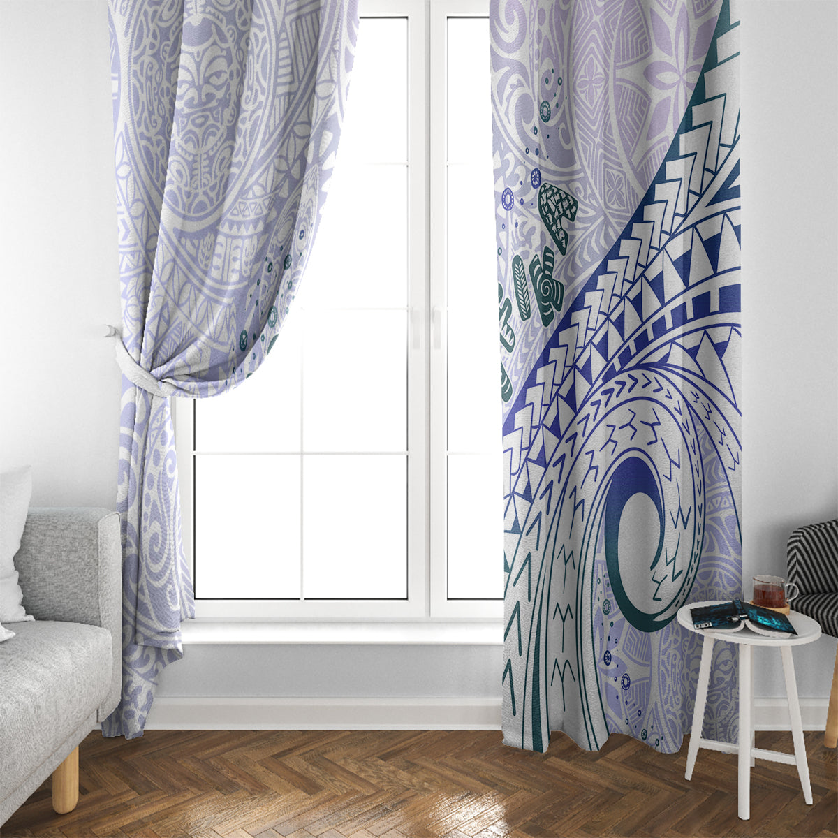 Pasifika Festival Window Curtain Tribal Pattern Violet Version LT01 - Polynesian Pride