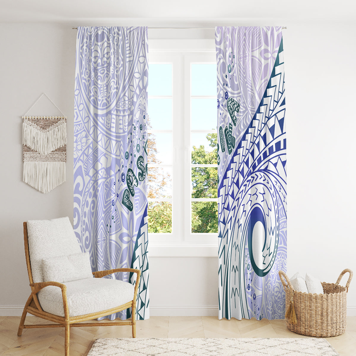 Pasifika Festival Window Curtain Tribal Pattern Violet Version LT01 - Polynesian Pride