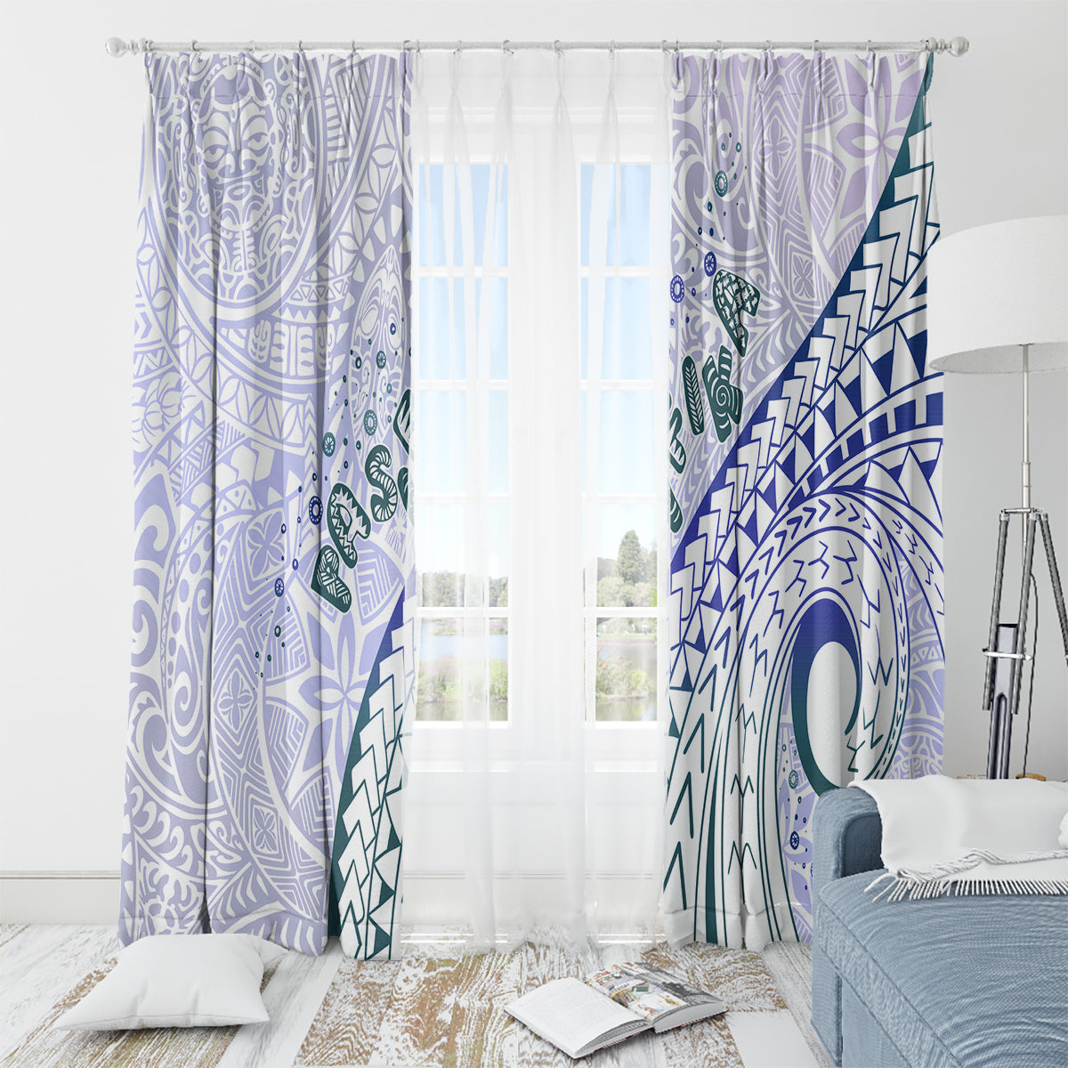 Pasifika Festival Window Curtain Tribal Pattern Violet Version LT01 - Polynesian Pride