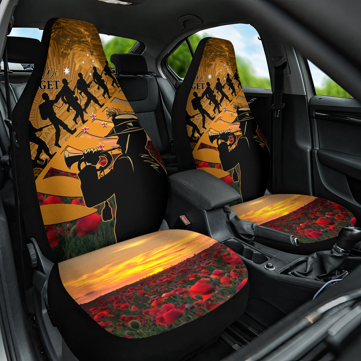 ANZAC Day 2024 Car Seat Cover Silver Fern With A Trumpet Soldier LT01 One Size Art - Polynesian Pride