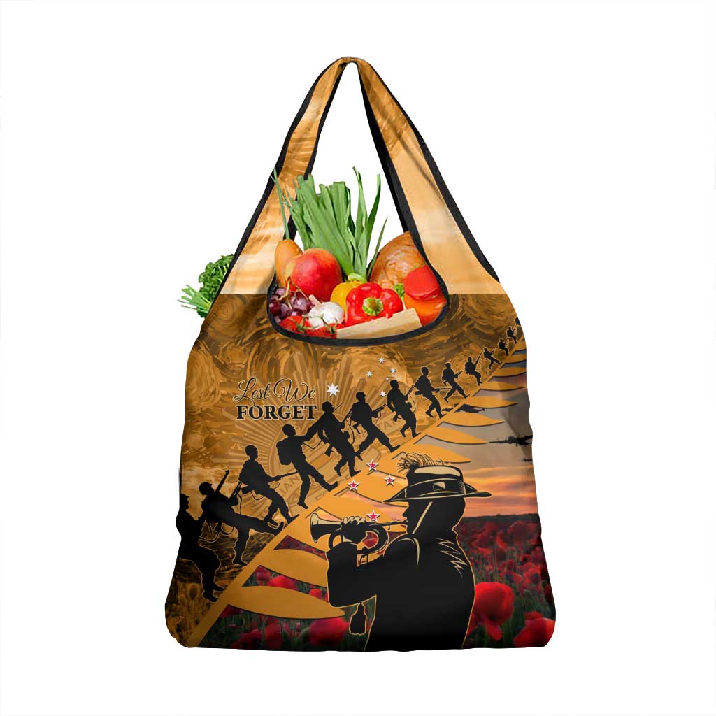 ANZAC Day 2024 Grocery Bag Silver Fern With A Trumpet Soldier LT01 1-pack One Size Art - Polynesian Pride