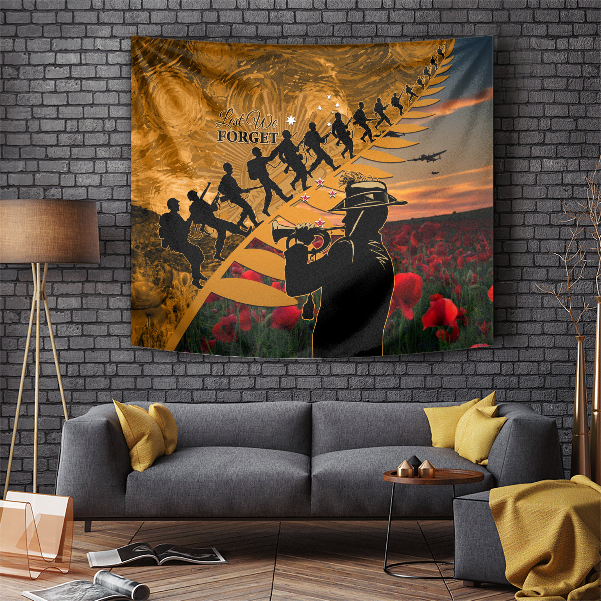 ANZAC Day 2024 Tapestry Silver Fern With A Trumpet Soldier LT01 - Polynesian Pride