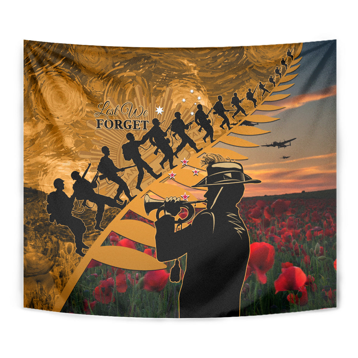 ANZAC Day 2024 Tapestry Silver Fern With A Trumpet Soldier LT01 - Polynesian Pride