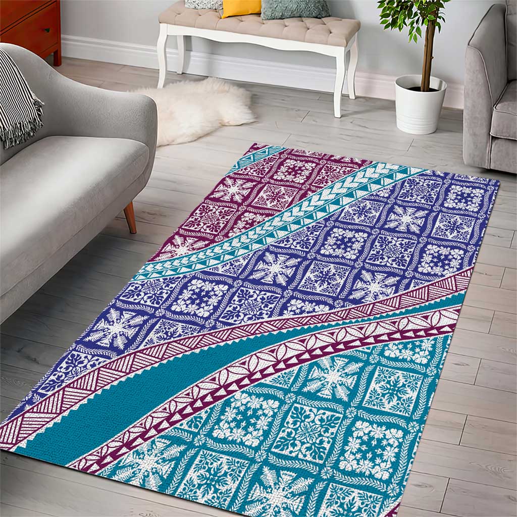 Hawaiian Quilt Pattern Area Rug Purple Blue Color Mixed LT01 - Polynesian Pride